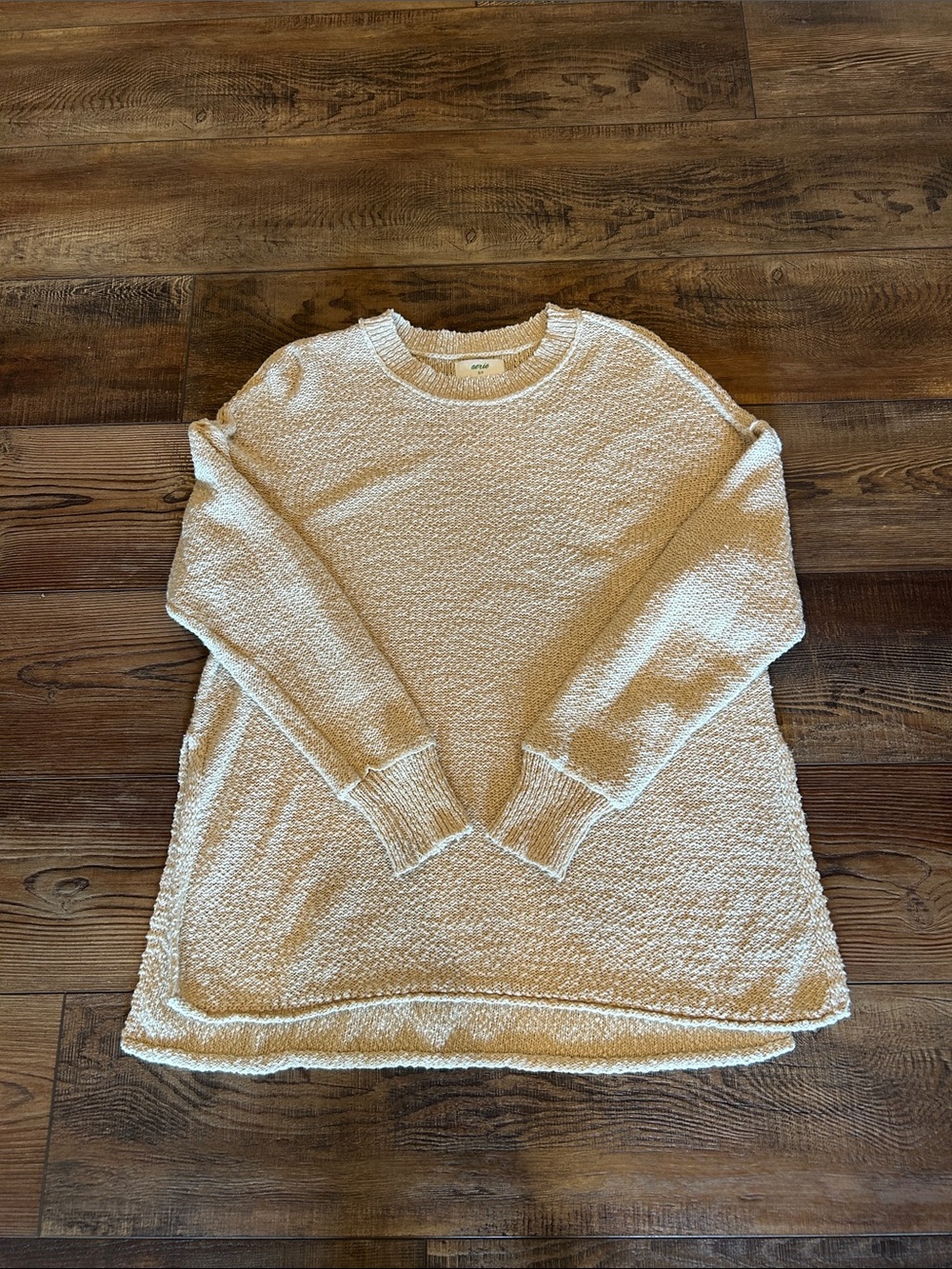 aerie Cream Textured Crewneck Sweater